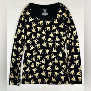 NO BOUNDARIES Women's‎ Long Sleeve Scoop Neck Glitter Sparkly Cats Shirt Size S